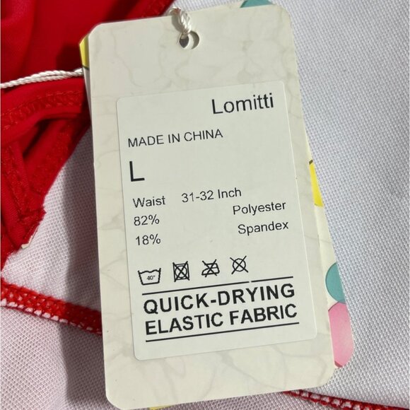 Lommitti Red Halter Neck Ruffled One-Piece Swimsuit Sz L - Picture 6 of 8